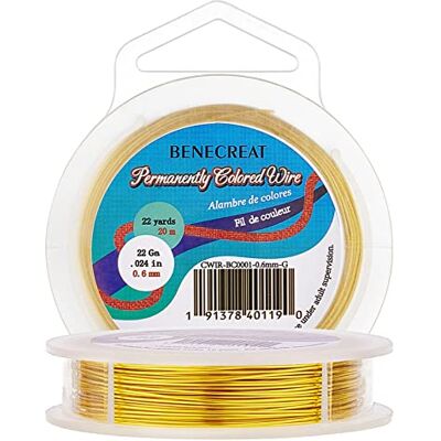 BENECREAT Aanslagbestendige gouddraad, 22 gauge (0,6 mm), koperdraad voor het maken van sieraden, 20 m BENECREAT Aanslagbestendige gouddraad, 22 gauge (0,6 mm), koperdraad voor het maken van sieraden, 20 m