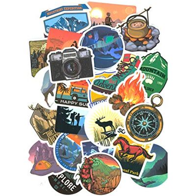 SetProducts Top stickers! 50 stuks kampeerthema HD, reizen, natuur, bergen, cool voor decoratie, scrapbooking SetProducts Top stickers! 50 stuks kampeerthema HD, reizen, natuur, bergen, cool voor decoratie, scrapbooking