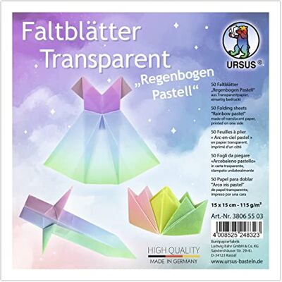 Ursus 38065503 50 transparante vouwbladen "regenboog", 115 g/m², 15 x 15 cm, eenzijdig bedrukt Ursus 38065503 50 transparante vouwbladen "regenboog", 115 g/m², 15 x 15 cm, eenzijdig bedrukt