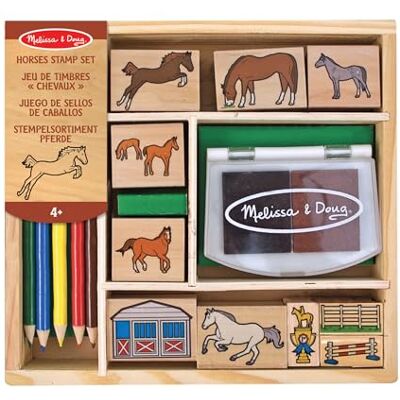 Melissa & Doug Houten stempelset, paarden, stempels, cadeau voor meisjes en jongens, 9 stempels, inktstempel, 5 potloden, creatief speelgoed, knutselen voor meisjes en jongens van 3, 4, 5, 6, 7 jaar Melissa & Doug Houten stempelset, paarden, stempels, cadeau voor meisjes en jongens, 9 stempels, inktstempel, 5 potloden, creatief speelgoed, knutselen voor meisjes en jongens van 3, 4, 5, 6, 7 jaar