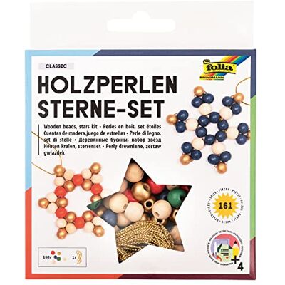Folia 22521 houten kralen "Classic" met gouden koord om te rijgen, voor het knutselen van sterren en hangers Folia 22521 houten kralen "Classic" met gouden koord om te rijgen, voor het knutselen van sterren en hangers