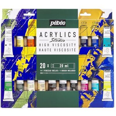 PEBEO Pébéo Studio Acrylverfset, complementaire kleuren, 20 x 20 ml + penseel PEBEO Pébéo Studio Acrylverfset, complementaire kleuren, 20 x 20 ml + penseel