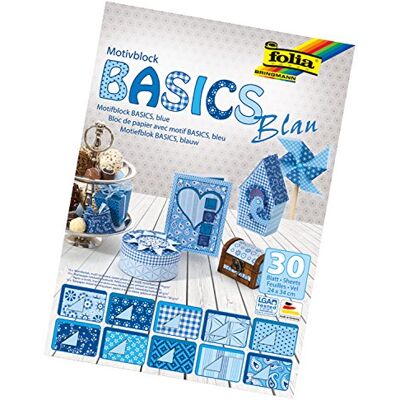 Folia 46449 Basics geassorteerde motiefblok, blauw, 24 x 34 cm, 30 vellen, 10 motiefdozen, 10 motiefpapier, 10 vellen gekleurd papier, voor veel knutselwerk Folia 46449 Basics geassorteerde motiefblok, blauw, 24 x 34 cm, 30 vellen, 10 motiefdozen, 10 motiefpapier, 10 vellen gekleurd papier, voor veel knutselwerk