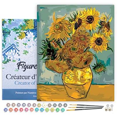 ART Schilderen op nummer volwassenen met frame Van Gogh zonnebloemen handmatige activiteit, creatieve set DIY kunst, compleet getal, 40 x 50 cm canvas gespannen op spieraam ART Schilderen op nummer volwassenen met frame Van Gogh zonnebloemen handmatige activiteit, creatieve set DIY kunst, compleet getal, 40 x 50 cm canvas gespannen op spieraam