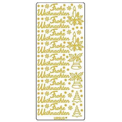 Ursus 59300058 Vrolijk kerstfeest 1 creatieve stickers, 5 vellen, goud, ideaal voor het maken van kaarten en cadeaudecoratie, ca. 10 x 23 cm Ursus 59300058 Vrolijk kerstfeest 1 creatieve stickers, 5 vellen, goud, ideaal voor het maken van kaarten en cadeaudecoratie, ca. 10 x 23 cm