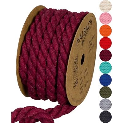 Halbach Seidenbänder Koord van gerecycled katoen, breedte: 10 mm / lengte: 4 m, duurzaam katoengaren voor macramé, natuurlijk koord om te knutselen, kleur: wijnrood Halbach Seidenbänder Koord van gerecycled katoen, breedte: 10 mm / lengte: 4 m, duurzaam katoengaren voor macramé, natuurlijk koord om te knutselen, kleur: wijnrood