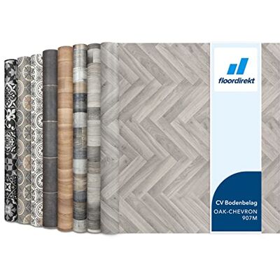 Floordirekt Vinylvloerbedekking houtlook pvc-vloer in vele designs per meter antislip en onderhoudsvriendelijk vinylvloer (100 x 300 cm, Plaza Chevron-eik 907M) Floordirekt Vinylvloerbedekking houtlook pvc-vloer in vele designs per meter antislip en onderhoudsvriendelijk vinylvloer (100 x 300 cm, Plaza Chevron-eik 907M)