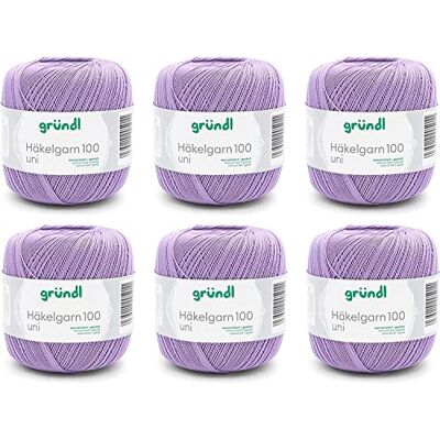 Gründl Speciaal haakgaren 100 uni (juego de ganchillo, gemerceriseerd katoengaren voor de haak, gemaakt van 100% katoen, 100 g/566 m, naalden nr. 1 ½ tot 2, 6 x 100 g), Lilla Gründl Speciaal haakgaren 100 uni (juego de ganchillo, gemerceriseerd katoengaren voor de haak, gemaakt van 100% katoen, 100 g/566 m, naalden nr. 1 ½ tot 2, 6 x 100 g), Lilla