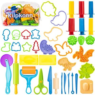 Kilpkonn Dough Set, 42-delige accessoires voor boetseerklei, vormen, vorm, schaar, deegroller met opbergtas, boetseerkleiset, feestpakket voor kinderen, jongens en meisjes Kilpkonn Dough Set, 42-delige accessoires voor boetseerklei, vormen, vorm, schaar, deegroller met opbergtas, boetseerkleiset, feestpakket voor kinderen, jongens en meisjes