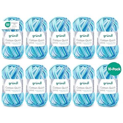 Gründl Cotton Quick Print breigaren/haakgaren (kleurrijk garen van 100% katoen, Oeko-Tex gecertificeerd, 50 g/125 m, naalddikte: 3-4, 10 x 50 g), Aqua Multicolor, 35 x 24 x 7 cm Gründl Cotton Quick Print breigaren/haakgaren (kleurrijk garen van 100% katoen, Oeko-Tex gecertificeerd, 50 g/125 m, naalddikte: 3-4, 10 x 50 g), Aqua Multicolor, 35 x 24 x 7 cm
