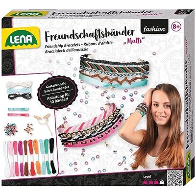 Lena Lea Vriendschap voor het maken van 2 satijnen linten, 8 draden, 140 kralen, knoopspel vanaf 8 jaar, met handleiding voor het maken van 10 armbanden, 5-in-1, 42116, meerkleurig Lena Lea Vriendschap voor het maken van 2 satijnen linten, 8 draden, 140 kralen, knoopspel vanaf 8 jaar, met handleiding voor het maken van 10 armbanden, 5-in-1, 42116, meerkleurig