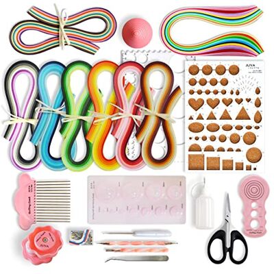 JUYA Paperollenset met 960 stroken en 14 gereedschappen (roze gereedschap, breedte 3 mm met lijm) JUYA Paperollenset met 960 stroken en 14 gereedschappen (roze gereedschap, breedte 3 mm met lijm)
