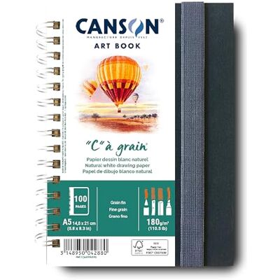 Canson Professional Book tekenpapier wit – fijne korrel – 180 g/m² – spiraalgebonden notitieboek – A5-14 – 8 x 21 cm – natuurlijk wit – 50 vellen Canson Professional Book tekenpapier wit – fijne korrel – 180 g/m² – spiraalgebonden notitieboek – A5-14 – 8 x 21 cm – natuurlijk wit – 50 vellen