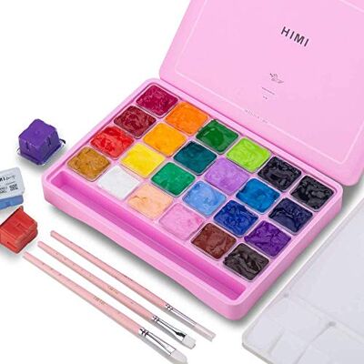 ABEIER HIMI Gouache-verfset, 24 kleuren x 30 ml met 3 borstels en een palet, uniek minicupontwerp, niet-giftig, Gouache-verf voor canvas aquarelpapier, perfect voor beginners, studenten, kunstenaars (roze) ABEIER HIMI Gouache-verfset, 24 kleuren x 30 ml met 3 borstels en een palet, uniek minicupontwerp, niet-giftig, Gouache-verf voor canvas aquarelpapier, perfect voor beginners, studenten, kunstenaars (roze)