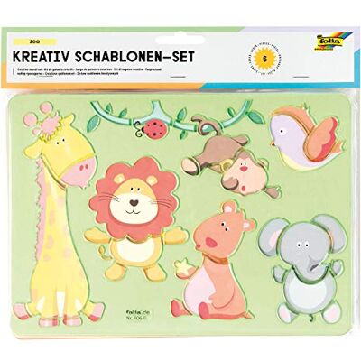 Folia Creative Zoo 40611 sjablonenset voor verschillende dieren, eenvoudig te gebruiken met potloden, viltstiften en markers Folia Creative Zoo 40611 sjablonenset voor verschillende dieren, eenvoudig te gebruiken met potloden, viltstiften en markers