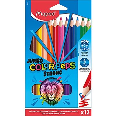 Maped Strong Jumbo 863312 Color'PEPS driehoekige ergonomische kleurpotloden, bijzonder stabiele stift 4 mm, 12 potloden Maped Strong Jumbo 863312 Color'PEPS driehoekige ergonomische kleurpotloden, bijzonder stabiele stift 4 mm, 12 potloden