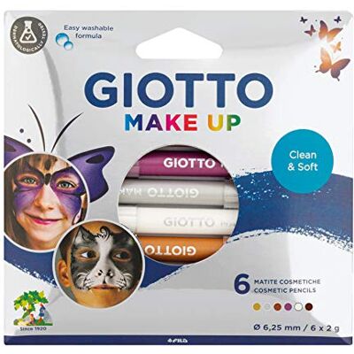 Giotto Zachte metallic make-upstiften, gemakkelijk te wassen formule, 6 verschillende kleuren, ideaal voor kinderen en feestjes Giotto Zachte metallic make-upstiften, gemakkelijk te wassen formule, 6 verschillende kleuren, ideaal voor kinderen en feestjes