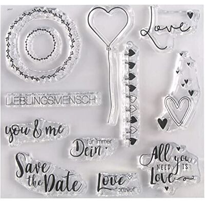 Rayher 50244000 Clear Stamps liefdesgroeten, boog 102.5x97mm. 12 motieven, helder, transparant, doorzichtig, siliconen stempel, stempel bruiloft Rayher 50244000 Clear Stamps liefdesgroeten, boog 102.5x97mm. 12 motieven, helder, transparant, doorzichtig, siliconen stempel, stempel bruiloft