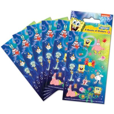 Paper Projects Set van 6 Spongebob-stickers voor feestjes, blauw, officieel gelicentieerd product, herbruikbaar op niet-poreuze oppervlakken, perfect als feesttas of kerstcadeau, vanaf 3 jaar Paper Projects Set van 6 Spongebob-stickers voor feestjes, blauw, officieel gelicentieerd product, herbruikbaar op niet-poreuze oppervlakken, perfect als feesttas of kerstcadeau, vanaf 3 jaar