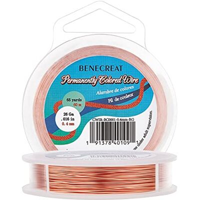 BENECREAT Aanslagbestendige koperdraad, 26 gauge (0,4 mm), sieradendraad, 60 m BENECREAT Aanslagbestendige koperdraad, 26 gauge (0,4 mm), sieradendraad, 60 m