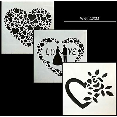 BLUGUL Tekening stencil, voor Notebook/Dagboek/Scrapbooking/Draagbare Agenda/Kunstprojecten, Liefde Liefde Bruiloft Hart 3 stuks BLUGUL Tekening stencil, voor Notebook/Dagboek/Scrapbooking/Draagbare Agenda/Kunstprojecten, Liefde Liefde Bruiloft Hart 3 stuks