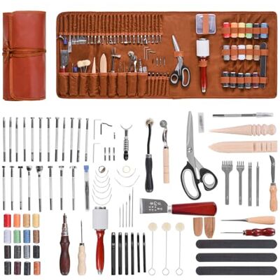 VEVOR Leren werkgereedschapsset, 92 leren knutselgereedschappen met draagbare leren opbergtas, ideaal voor beginners, doe-het-zelvers en professionals VEVOR Leren werkgereedschapsset, 92 leren knutselgereedschappen met draagbare leren opbergtas, ideaal voor beginners, doe-het-zelvers en professionals