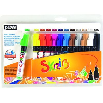 PEBEO Pébéo 604105 Set Schrib Paint 12 Markers, Gouache, regenboogkleur, 18,3 x 2,1 x 25,7 cm PEBEO Pébéo 604105 Set Schrib Paint 12 Markers, Gouache, regenboogkleur, 18,3 x 2,1 x 25,7 cm