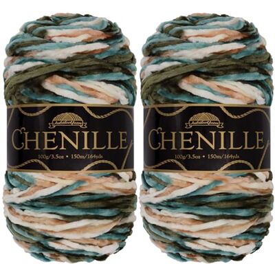 BambooMN JubileeYarn Chenille-garen, 2 bollen gekamd chenillegaren, 100 g/bol, meerkleurig bont bont fluweel voor haken en breien, Arcadia BambooMN JubileeYarn Chenille-garen, 2 bollen gekamd chenillegaren, 100 g/bol, meerkleurig bont bont fluweel voor haken en breien, Arcadia