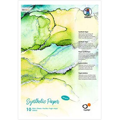 Ursus Yupo 10 vellen kunstpapier DIN A3 192 g/m² glad oppervlak, scheurvast en waterdicht, UV, extreem duurzaam, 100% recyclebaar, veelzijdig, 16274000, wit Ursus Yupo 10 vellen kunstpapier DIN A3 192 g/m² glad oppervlak, scheurvast en waterdicht, UV, extreem duurzaam, 100% recyclebaar, veelzijdig, 16274000, wit