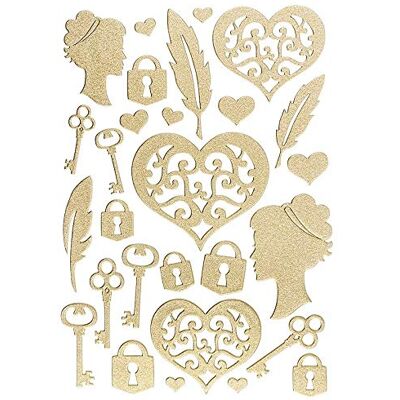 Ideen mit Herz Deluxe 3D bruiloft stickers verschillende bruiloft motieven prachtige stickers bogen grootte 21 x 30 cm (hart, veer, sleutels, goud) Ideen mit Herz Deluxe 3D bruiloft stickers verschillende bruiloft motieven prachtige stickers bogen grootte 21 x 30 cm (hart, veer, sleutels, goud)