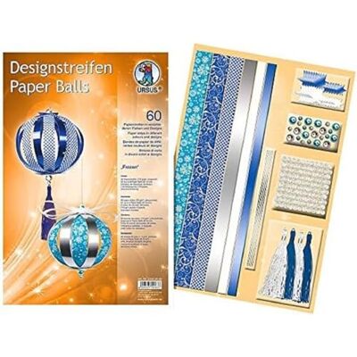Ursus 23390099 Designstrip Paper Balls Frozen Materiaal voor maximaal 6 papieren ballen, diameter ca. 10 cm, 60 strepen met accessoires, ideaal voor het knutselen van afzonderlijke kerstballen Ursus 23390099 Designstrip Paper Balls Frozen Materiaal voor maximaal 6 papieren ballen, diameter ca. 10 cm, 60 strepen met accessoires, ideaal voor het knutselen van afzonderlijke kerstballen