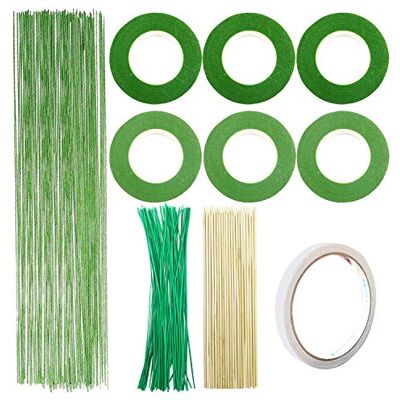 Woohome 10 stuks decoratie-gereedschapsset, 2 bloemenstijl, lint, ijzerdraad, bloem, maat 26, groene bloemenkabelbinder en bamboestok voor bloemen, woondecoratie Woohome 10 stuks decoratie-gereedschapsset, 2 bloemenstijl, lint, ijzerdraad, bloem, maat 26, groene bloemenkabelbinder en bamboestok voor bloemen, woondecoratie