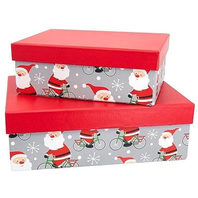Idena 30349 Kerstman geschenkdozen op fiets, 2 stuks, geschenkdozen, kerstcadeauverpakking Idena 30349 Kerstman geschenkdozen op fiets, 2 stuks, geschenkdozen, kerstcadeauverpakking