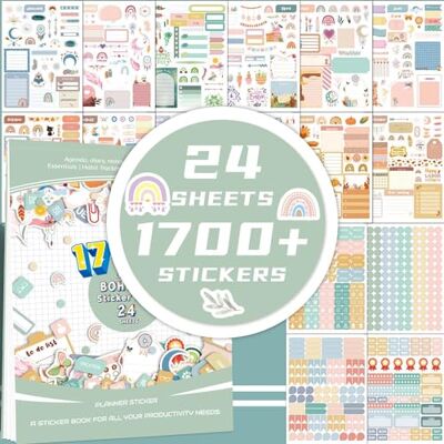 Lrocotanc Bullet Journal 1700 stuks stickers voor planner, kalender, dagboek, scrapbooking, Happy Planner, accessoire-organizer, 24 vellen Lrocotanc Bullet Journal 1700 stuks stickers voor planner, kalender, dagboek, scrapbooking, Happy Planner, accessoire-organizer, 24 vellen