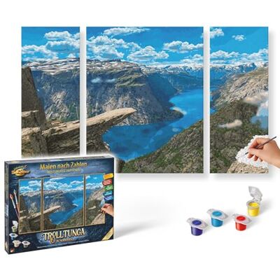 Schipper 609260922 schilderen op nummer Trolltunga Noorwegen afbeeldingen schilderen voor volwassenen met penselen en acrylverf, drieluik, 50 x 80 cm Schipper 609260922 schilderen op nummer Trolltunga Noorwegen afbeeldingen schilderen voor volwassenen met penselen en acrylverf, drieluik, 50 x 80 cm