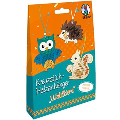 Ursus 21440003 kruissteek bosdieren knutselset voor kinderen met 3 houten hangers, borduurgaren, decoratiemateriaal en handleiding (mogelijk niet beschikbaar in het Nederlands), kleurrijk Ursus 21440003 kruissteek bosdieren knutselset voor kinderen met 3 houten hangers, borduurgaren, decoratiemateriaal en handleiding (mogelijk niet beschikbaar in het Nederlands), kleurrijk