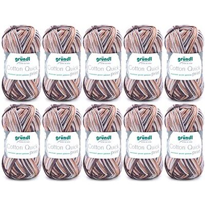 Gründl Cotton Quick Print breigaren/haakgaren (kleurrijk garen van 100% katoen, Oeko-Tex gecertificeerd, 50 g/125 m, naalddikte: 3-4, 10 x 50 g), bruin multicolor, 35 x 24 x 7 cm Gründl Cotton Quick Print breigaren/haakgaren (kleurrijk garen van 100% katoen, Oeko-Tex gecertificeerd, 50 g/125 m, naalddikte: 3-4, 10 x 50 g), bruin multicolor, 35 x 24 x 7 cm