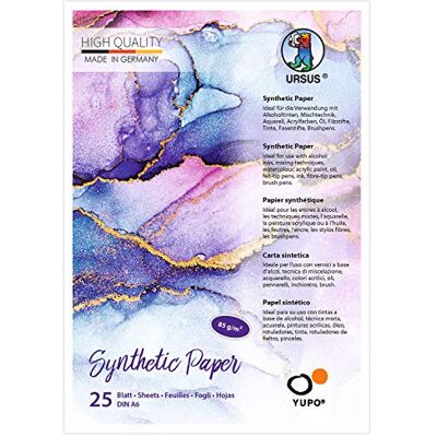 Ursus Yupo 16266400 kunstpapier DIN A6 25 vellen 85 g/m² synthetisch glad oppervlak scheurvast en waterdicht uv-bestendig extreem duurzaam Ursus Yupo 16266400 kunstpapier DIN A6 25 vellen 85 g/m² synthetisch glad oppervlak scheurvast en waterdicht uv-bestendig extreem duurzaam