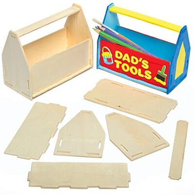 Baker Ross AG798 Houten gereedschapskist om te monteren, te decoreren en cadeau te geven (3 stuks), houtkleuren, 15 cm x 12 cm x 7,4 cm, 3 stuks Baker Ross AG798 Houten gereedschapskist om te monteren, te decoreren en cadeau te geven (3 stuks), houtkleuren, 15 cm x 12 cm x 7,4 cm, 3 stuks