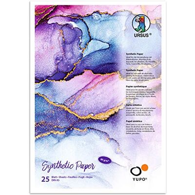 Ursus Yupo 25 vellen papier 85 g DIN A5 synthetisch glad scheur- en waterdicht oppervlak, UV-bestendig, 100% recyclebaar, veelzijdig, wit, set onderdelen Ursus Yupo 25 vellen papier 85 g DIN A5 synthetisch glad scheur- en waterdicht oppervlak, UV-bestendig, 100% recyclebaar, veelzijdig, wit, set onderdelen