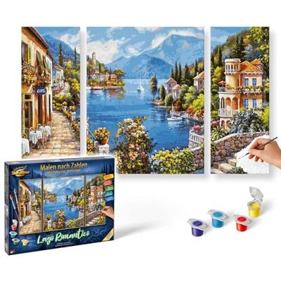 Schipper Lago Romantico 609260818 schilderen op nummer voor volwassenen, met penselen en acrylverf, drieluik, 50 x 80 cm Schipper Lago Romantico 609260818 schilderen op nummer voor volwassenen, met penselen en acrylverf, drieluik, 50 x 80 cm