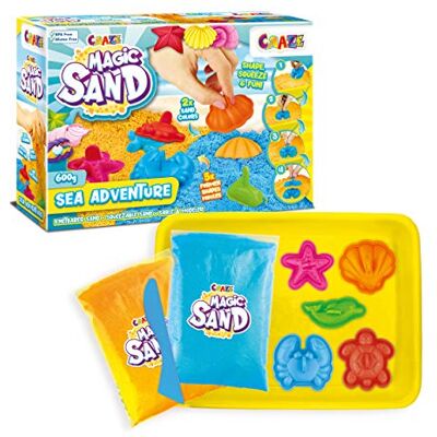CRAZE MAGIC SAND Sea Adventures Kinetische zandset, 600 g, kleurrijk magisch zand in 2 kleuren, met vormen en koffer, creatieve set voor kinderen CRAZE MAGIC SAND Sea Adventures Kinetische zandset, 600 g, kleurrijk magisch zand in 2 kleuren, met vormen en koffer, creatieve set voor kinderen