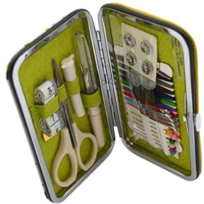 Kleiber Noodzakelijk voor het naaien in harde zak etui met schaar/draden/knoppen/meter en nietjes, blauw/groen Kleiber Noodzakelijk voor het naaien in harde zak etui met schaar/draden/knoppen/meter en nietjes, blauw/groen