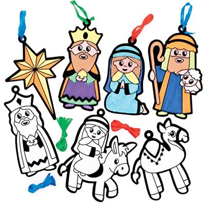 Baker Ross FC255 Set van 15 kleurrijke kerststaldecoraties voor kinderen om te ontwerpen en weer te geven, ideaal voor kerstkunst- en knutselprojecten Baker Ross FC255 Set van 15 kleurrijke kerststaldecoraties voor kinderen om te ontwerpen en weer te geven, ideaal voor kerstkunst- en knutselprojecten