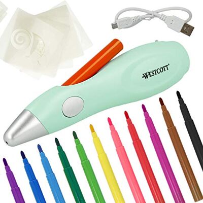 Westcott E-16800 00 Elektrische airbrushset voor kinderen met 12 viltstiften en 19 sjablonen, grappige airbrush om te tekenen en te schilderen, met batterij en USB-oplader, E-16800 00 Westcott E-16800 00 Elektrische airbrushset voor kinderen met 12 viltstiften en 19 sjablonen, grappige airbrush om te tekenen en te schilderen, met batterij en USB-oplader, E-16800 00