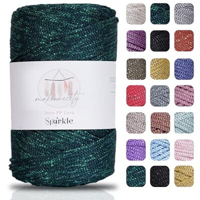 Makromecity Macramégaren 2 mm x 230 m polyester macramégaren voor knutselen, woondecoratie, tafelbord, schoudertas, bosgroen glitter Makromecity Macramégaren 2 mm x 230 m polyester macramégaren voor knutselen, woondecoratie, tafelbord, schoudertas, bosgroen glitter