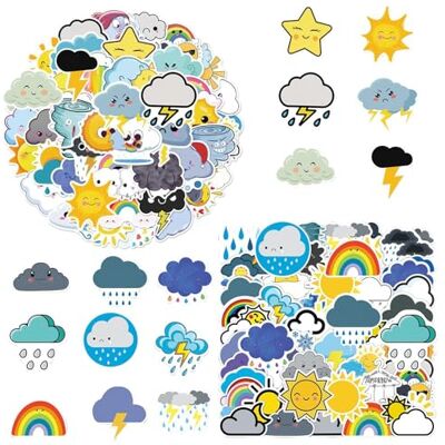 RELKLYU 100 stickers met weerthema, creatieve graffitistickers, voor het versieren van waterflessen, notitieboeken, gitaren, rolborden. RELKLYU 100 stickers met weerthema, creatieve graffitistickers, voor het versieren van waterflessen, notitieboeken, gitaren, rolborden.