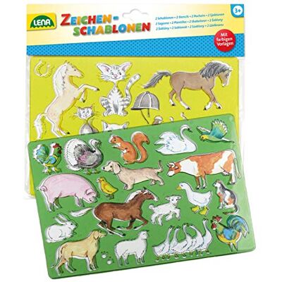 LENA 65767 Tekensjabloon, paarden, katten en boerderijdieren, 2 sjablonen en kleursjablonen met diermotieven, afmetingen: ca. 26 x 19 cm, voor kinderen vanaf 3 stuks LENA 65767 Tekensjabloon, paarden, katten en boerderijdieren, 2 sjablonen en kleursjablonen met diermotieven, afmetingen: ca. 26 x 19 cm, voor kinderen vanaf 3 stuks