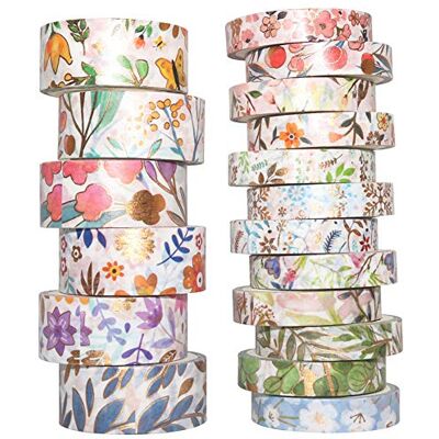 YUBBAEX Washi Tape 18 rollen decoratieve tape voor knutselen, bullet journal, handwerk, geschenkverpakking, scrapbooking (lentebloemen) YUBBAEX Washi Tape 18 rollen decoratieve tape voor knutselen, bullet journal, handwerk, geschenkverpakking, scrapbooking (lentebloemen)