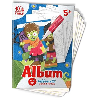 Sabbiarelli Album La Nuit d'Halloween Zelfklevende vellen voor Bevat 5 zelfklevende tekeningen A5, 100% Made in Italy, creatieve hobby, kinderen 5-12 jaar, gekleurd zand niet inbegrepen Sabbiarelli Album La Nuit d'Halloween Zelfklevende vellen voor Bevat 5 zelfklevende tekeningen A5, 100% Made in Italy, creatieve hobby, kinderen 5-12 jaar, gekleurd zand niet inbegrepen